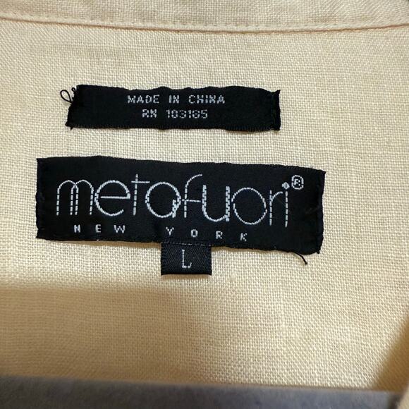 Metafuori Men's 100%Linen Light Yellow Embroidered Button Down Shirt Size Large - Picture 8 of 14